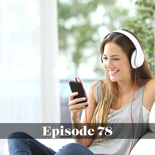 Podcasting in Public Schools, woman with headphones smiling and listening to her phone